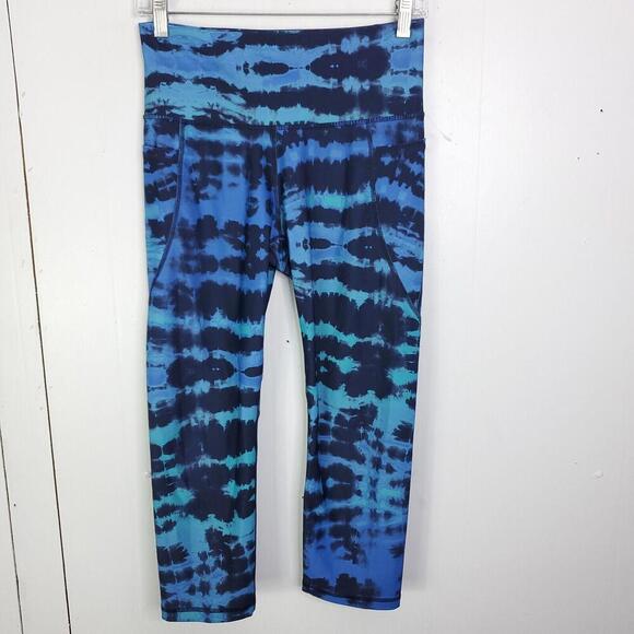 Old Navy Pants WOmens M Leggings Tie Dye Blue Side Pockets Active Elevate Workou - Picture 1 of 7
